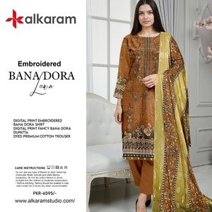 Alkaram Brown PakistanI Embroidered Lawn Shalwar Kameez – Elegant Summer Wear